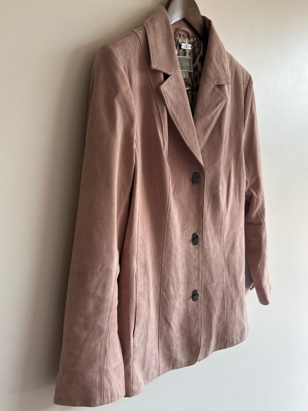 Guillaume Pink Leather Jacket Leopard Lining Tailored Blazer Size M - Picture 8 of 9